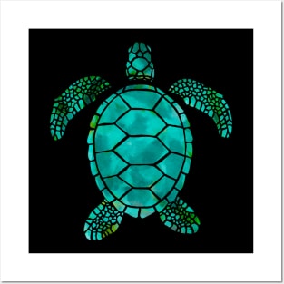 Teal and Yellow Sea Turtle Posters and Art